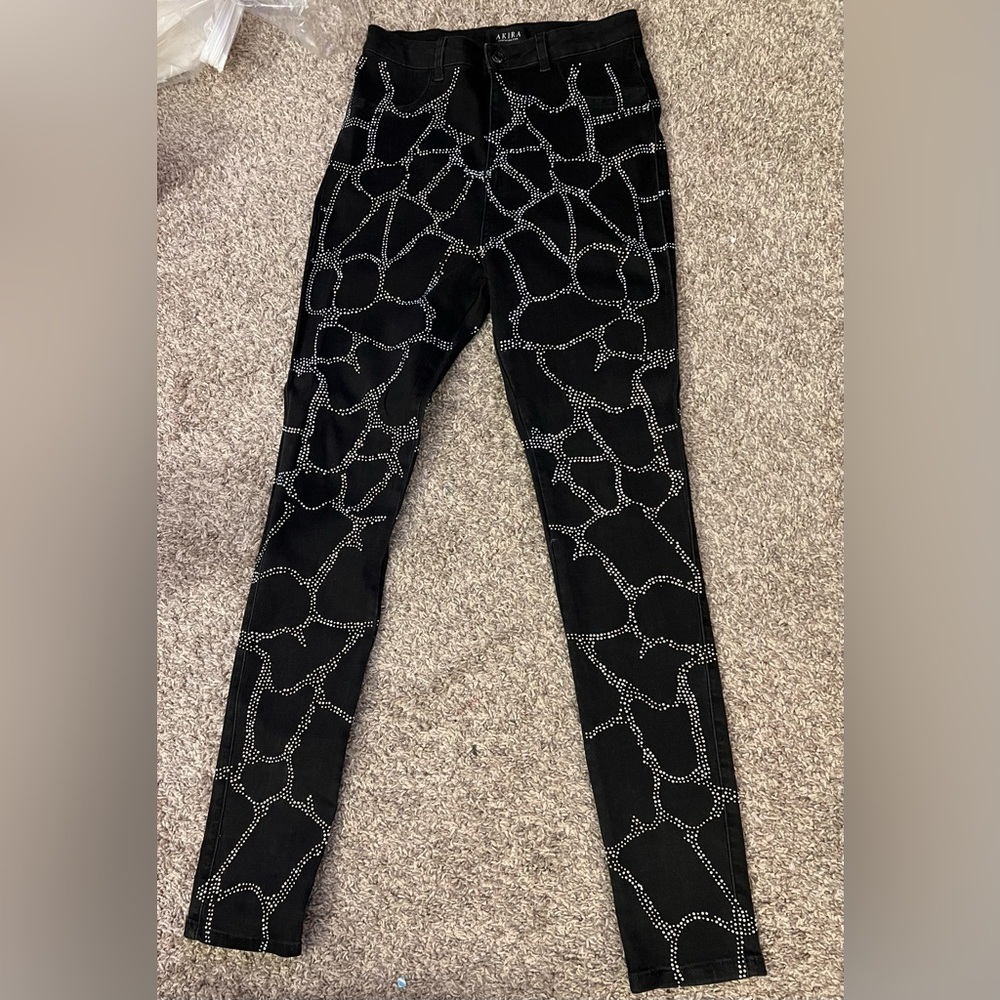 AKIRA Black and Rhinestone Flex-Fit Pants